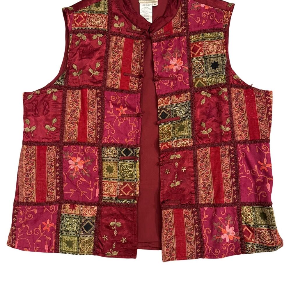 Coldwater Creek XL Patchwork Vest Red Multicolor Embroidered
